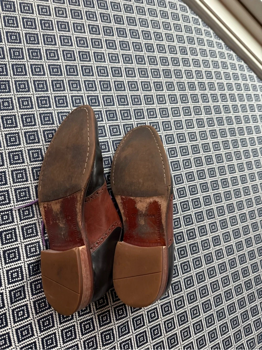Cole Haan Two-Tone Leather Oxfords in Black and Brown with Purple Laces